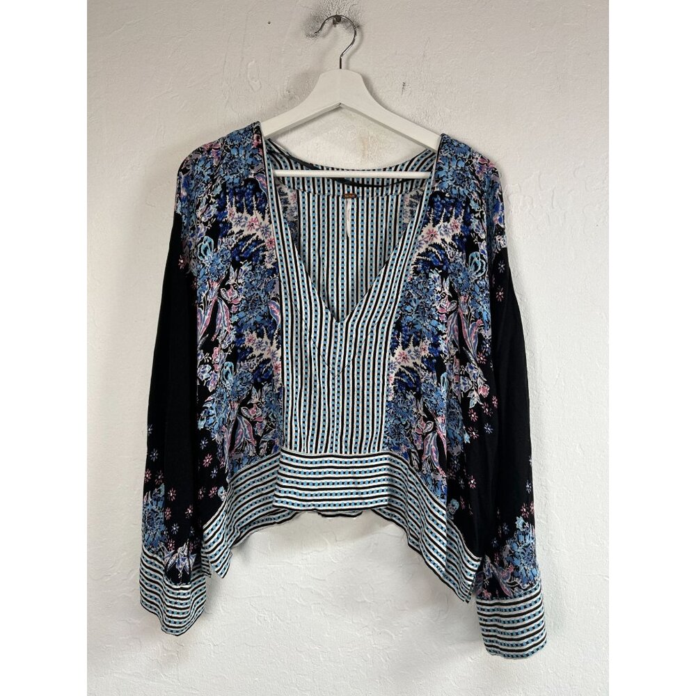 Free People Womens Mix N Match Cropped Boho Mixed Print Oversized Top Small